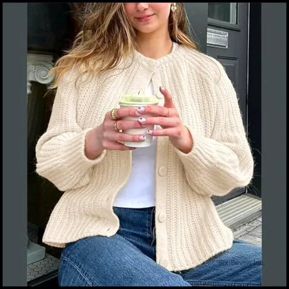 Chunky Knit Cardigan Sweater Y2K Oversized Open Front Casual Fall Wear - Picture 3 of 7